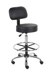 Boss Office Products Be Well Medical Spa Professional Adjustable Drafting Stool with Back and Removable Foot Rest Black