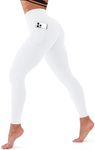 CHARMKING High Waisted Leggings for Women Soft Tummy Control Pants Non See Through Workout Yoga Pants for Running Reg & Plus Size(White, Large-X-Large,Pocket)