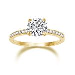 EAMTI 925 Sterling Silver 1.25 CT Round Solitaire Cubic Zirconia Engagement Wedding Band Size 8(Gold)