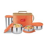 MILTON Delicious Lunch Box with Insulated Fabric Jacket, 3 Stainless Steel Containers 210 ml, 340 ml, 500 ml &Tumbler 380 ml, Leak-Proof Tiffin for Office, College, Picnic, Orange