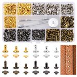 360 PCS Leather Rivets 3 Sizes Double Cap Rivets with 3 PCS Fixing Tool Kit Round Rivets Tubular Metal Studs Rivets for Leather Crafts, Clothes, Shoes, Jackets, Belts, Handbags, 4 Colors