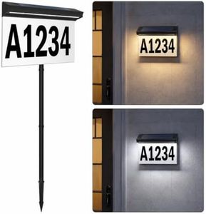 T-SUN Solar House Number Sign for Outside Light Up Solar Address Sign with Stake, Led Illuminated Home Number, Cold/Warm White Waterproof Wall Mounted/In Ground for Yard Street Driveway Markers
