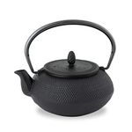 [ Roji Associates ] Cast Iron Teapot, Nanbu Tekki Teapot, (ARARE - Round Type), Made in Japan, with Tea Strainer, Inner Enamel Finish, Teapot, Color pot, Open fire Ban (20.29 fl oz/Black)