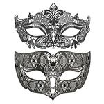 Thmyo Couples Venetian Laser Cut Masquerade Mask,Halloween Mardi Gras Party Mask (Black & Black)