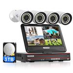 Hiseeu 5MP 8CH PoE CCTV Security Camera System,5MP NVR with 10'' LCD Monitor,4pcs 5MP HD PoE IP Cameras Outdoor IP66 Waterproof Color Night Vision Remote Access Two-way Audio,3TB HDD Preinstalled