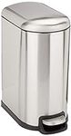Amazon Basics 10 Liter / 2.6 Gallon Soft-Close, Smudge Resistant Trash Can with Foot Pedal for Narrow Spaces - Brushed Stainless Steel