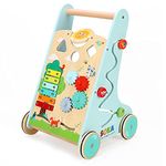 SOKA Walker Toy 5PCs Wooden Baby Walker First Step Activity Interactive Push Along Toy Steady Speed Entertainment Forest Activity Walking Wagon for Toddler Kids Children Boys Girls Ages 1 Year Old +