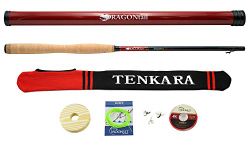 DRAGONtail Tenkara Shadowfire 360 12' Tenkara Fly Fishing Rod PLUS Complete Starter Package - Flies, Leader, Tippet, Line Holder, Storage Tube, and Rod Sock by DRAGONtail Tenkara