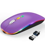 LED Wireless Mouse, Slim Rechargeable Silent Bluetooth Mouse, Portable USB Optical 2.4G Wireless Bluetooth Two Mode Computer Mice with USB Receiver and Type C Adapter (Purple)