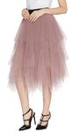 Urban CoCo Women's Sheer Tutu Skirt Tulle Mesh Layered Midi Skirt (M, Nude Pink)