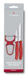 Victorinox Swiss Classic Paring Knife Set, 3 Pieces, Including Tomato Knife with Serrated Edge, Vegetable Knife, and Peeler, Dishwasher Safe, Red