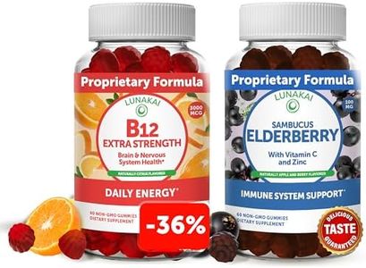 Lunakai Vitamin B12 and Elderberry Gummies Bundle - 3000 mcg Gummy for Adults Energy Support and Bone Health - Immune Support Supplement with Zinc and Vitamin C