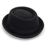 Mens-Pork-Pie-Hat Flat-Top-Bowler-Hat Wool-Fedora-Hat for Women(S/M), Black-style B, Medium