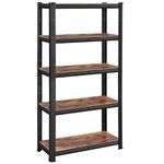 SONGMICS Shelving Unit, 30 x 75 x 150 cm, 650 kg Load Capacity (130 kg per Shelf), Industrial, Adjustable Storage Shelves, for Living Room, Kitchen, Garage, Rustic Brown and Black GLR030B01