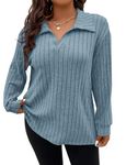 Gemulate Plus Size Ladies Clothes Tops Long Sleeve Tops Slim fit Oversized Sweater Tshirts&Sweatshirts for Women Blue 5XL