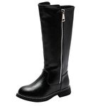 WUIWUIYU Girls Cute Zip-Up Knee High Boots Warm Fur-Lined Snow Boots Waterproof Long Ridding Boot Black Size 9