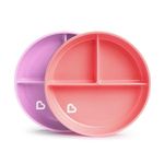 Munchkin Stay Put Divided Plates | Divided Children's Set | Baby & Toddler Set with Compartments | Suction Plate for Babies from 6 Months | BPA-Free | Pack of 2 |