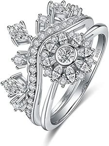 Yaresul Crown Statement Rings for Woman, Princess Crown Cubic Zirconia Promise Ring, Womens Sterling Silver Rings Size 8