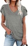 isermeo Women’s Sexy Vintage Solid Color Casual Summer Top Loose Fit Short Sleeve Crop T-Shirt Grey-M