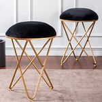 nestroots Ottoman Stool for Living Room Set of 2 Stool for Sitting |Metallic Ottoman Stool for Bedroom pouffes Side Table (22 inch Black Cross)