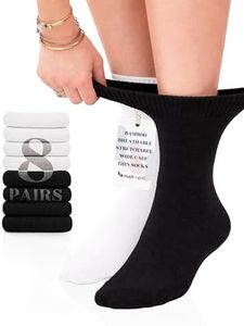Hugh Ugoli Diabetic Socks for Women, Super Soft & Thin Ankle Socks, Wide & Loose, Non-Binding Top & Seamless Toe, 8 Pairs, White/Black, Shoe Size: 6-9