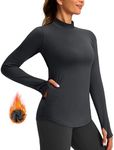 Thermal Shirts for Women Long Sleeve Mock Neck Fleece Tops Running Workout Cold Weather Gear with Zip Pocket(Dark Gray,XS)