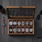 UNION ARTITION ARTS This jewelry box features 12-Slot Wood Watch Box - Watch Case, Watch Box Organizer with Large Glass Lid, Watch Display Case with Removable Pillows, Gift for Loved Ones, kikar wood