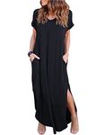 Zilcremo Women Casual Dress Tie Dye/Floral Short Sleeve Summer Loose Maxi Dresses with Pockets Black2 S