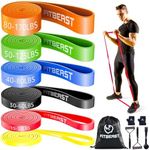 FitBeast Resistance Bands Set, 6 Levels Exercise & Pull Up Bands with Handles & Door Anchor for Strength Training, Home & Gym Workouts (6-Piece Set 5-170 lbs)