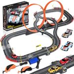 Slot Car Race Track Sets,2 in 1 Race Car Track with 4 High-Speed Slot Cars，Gift Toy for Boys Kids Ages 5 6 7 8-12,Battery or Electric Cars Track,Dual Racing Game Lap Counter Circular Overpass Track
