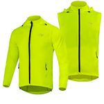 Dooy Men's Cycling Jacket Removable High Visibility Biking Windbreaker(Yellow, L)