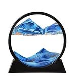 Arthink Moving Sand Art Picture in Motion Round Glass 3D Deep Sea Landscape, Dynamic Sand Art Sandscapes, Sensory Relaxing Desktop Table Decor Desk Decor Art Desk (7 inch, Blue)