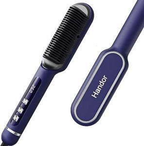 Upgraded Ionic Hair Straightener Brush, Straightening Comb for Women with 9 Temp Settings, LED Display, Fast Heating (250°F-410°F), Dual Voltage,Blue