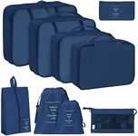 9 Set Packing Cubes for Travel, Travel Luggage Packing Organizers, Travel Accessories Large Toiletries Bag for Clothes Shoes Cosmetics Toiletries (Navy Blue)