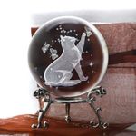 MTRoyaldia 60mm 3D Cat Crystal Ball Glass Laser Engraved Cat Figurine Glass Cat Paperweight for Home Art Decor Crystal Ball with Stand Cat Gift for Cat Lovers Women