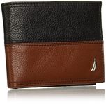 Nautica Men's Classic Leather Bifold RFID Wallet (Available in Smooth or Pebble Grain), Two Tone - Black/Cognac, OSFA