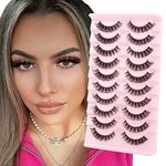 Parriparri Eyelashes Russian Strip Lashes 10 Pairs Curly False Lashes D Curl Volume Strip Lashes Natural Fluffy Thick Fake Lashes