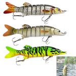 3 Pcs Fishing Lures for Freshwater and Saltwater, Lifelike Sea Fishing Lures Multi Jointed 3D Artificial Lures Slow Sinking Bass Fishing Lures for Trout Pike Fishing Lure with Hooks lures Storage Box