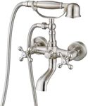 gotonovo Wall Mount Clawfoot Bathtub Faucet with HandHeld Spray and 360° Double Cross Handle Swivel Spout Vintage Tub Shower Faucet Set with Adapter Adjustable Swing Arms Brushed Nickel