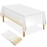 ELECLAND White and Gold Party Tablecloth Plastic 137x274cm Gold Dot Confetti Rectangular Table Cover for Picnic, Baby Shower, Halloween, Christmas, Birthday Decorations