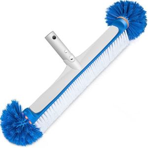 TidyMister Professional Swimming Pool Brush Head, 17.5'' Aluminum Heavy Duty Pool Brushes for Cleaning Pool Walls, Tiles & Floors, Premium Nylon Bristles Brush with EZ Clips (Round Edge)