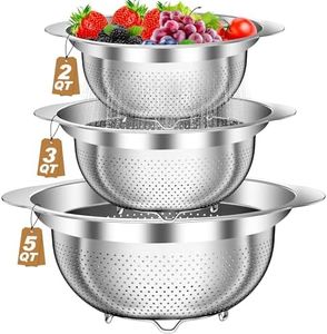 Colander, Stainless Steel Colander for Kitchen, 3Pcs Kitchen Gadget Food Strainer Basket with Handle, Kitchen Strainer Colanders Bowl for Pasta Noodles Spaghetti Vegetables Fruit (1QT, 2QT, 5QT)