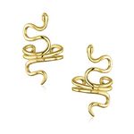 Helix Climber Crawler Snake Serpent Clip On Wrap Wire Cartilage Lobe Ear Cuff Earrings For Women Teen Men Non Pierced Ear 14K Gold Plated .925 Sterling Silver Pair