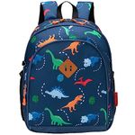 JinBeryl Little Kids Backpack, Toddler Boys School Bag, Fits 4 5 6 7 Years Old (Dinosaur Navy blue)