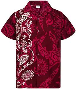 KAMEHAMEHA Funky Hawaiian Shirt, Shortsleeve, Maori Wedding, Maroonred, XL