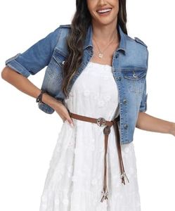 J.Corrine Women's Short Sleeve Stretch Denim Jacket Retro Button Down Cropped Trucker Jean Jackets Dark Blue 2XL