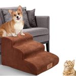 MASTERTOP Dog Steps, 3 Steps Pet Stairs with Non-Slip Washable Cover, 57x40x40cm High Density Foam Dog Ramp for Injured Small Pets & Sofa Bed - Brown, Send 1 Lint Roller