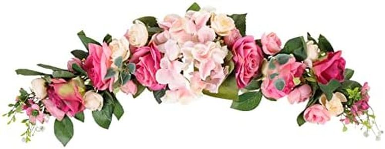 LIFKOME Artificial Rose Flower Swag Green Leaves Rose Flowers Door Wreath Decorative Swag for Wedding Arch Front Door Wall Decor Pink