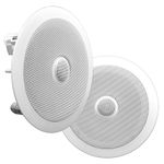 Pyle PDIC60 Home Ceiling Speaker System Wall Mount Speakers Pair of 2-Way Midbass Woofer Speaker - White,6.5 Inch