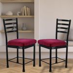 Zidle Asphalt Dining Visitor Set of 2 Maroon Velvet seat Cushion Chair for Living Room | Cafe | Home | Restaurant |Powder Coated Metal Legs Black Set of 2 (2, Maroon Velvet seat, Black Coated Frame)